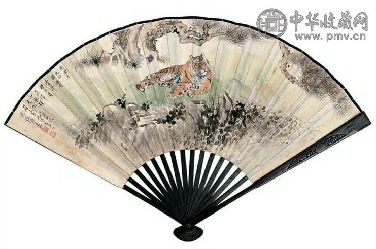 张善孖 1929年作 无限春光 书法 扇面 设色纸本