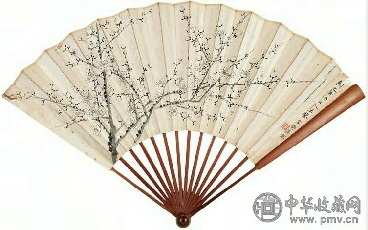 高其迈 荷 成扇 设色纸本