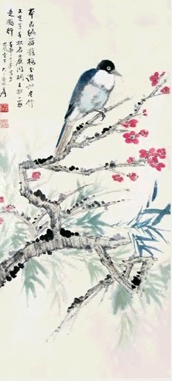 张大千 花鸟 立轴 设色纸本