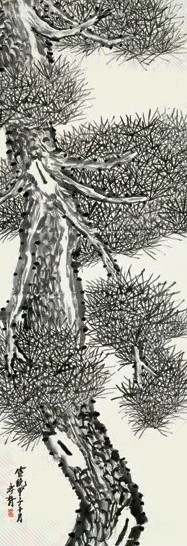 郑孝胥 甲子(1924年)作 劲松图 立轴 水墨纸本