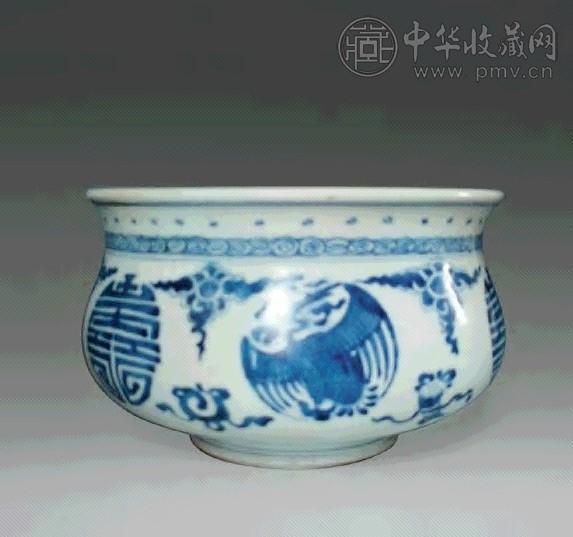 清康熙 青花团鹤纹卧足炉