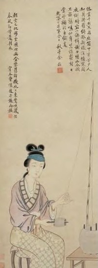 余崧 丁未(1787年)作 织女 立轴 设色纸本