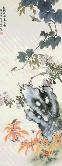 陆抑非 庚辰1940年作 花鸟春色图 立轴 设色纸本