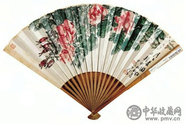 王一亭 月季、书法 扇面 纸本设色