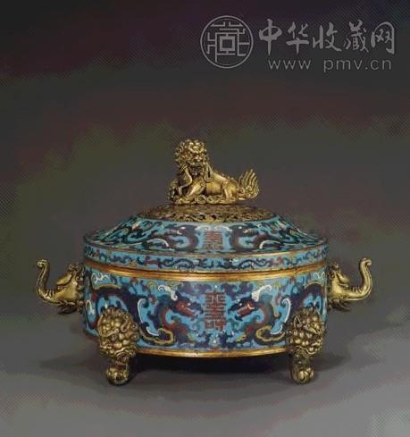 明万历 掐丝珐琅双龙寿字瑞兽耳盖炉