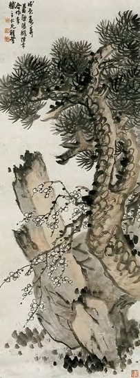 萧愻 松梅长寿 轴