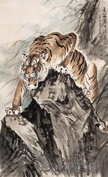 陈悟迟 虎 镜心 纸本