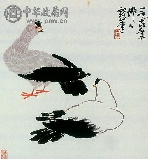 吴作人 双鸽图 轴 纸本设色