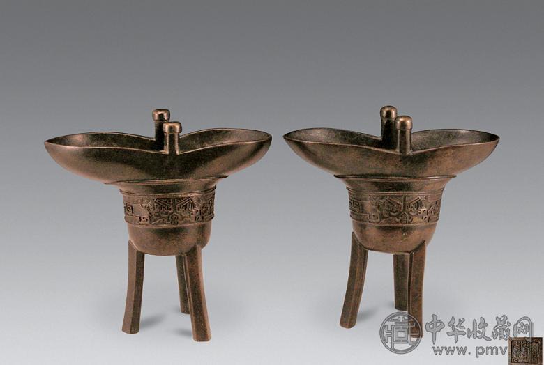 清乾隆 铜兽面纹爵杯(2件)