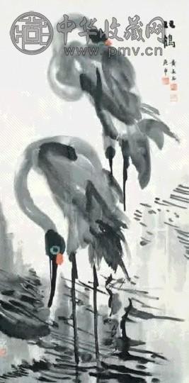 近现代 黄永玉 双鹤 镜心