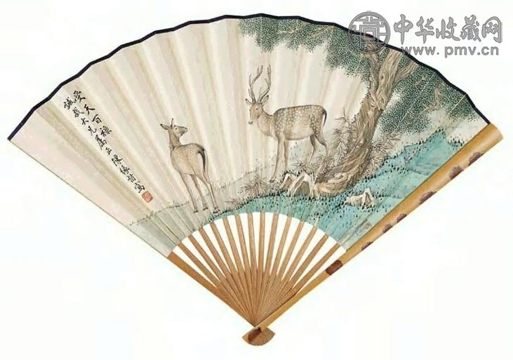 陈缘督 受天百禄 成扇 设色纸本