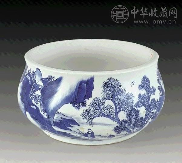 清早期 青花山水人物炉