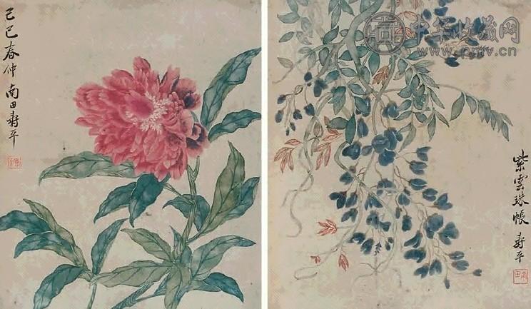 恽寿平 花鸟 册页(8开选2) 绢本