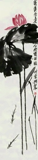 近现代 齐白石 荷花双鱼 轴