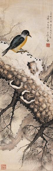 黄幻吾 1945年作 苍虬翠羽图 立轴 设色纸本