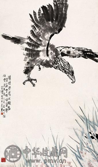 徐悲鸿 1935年作 鹰 立轴 设色纸本