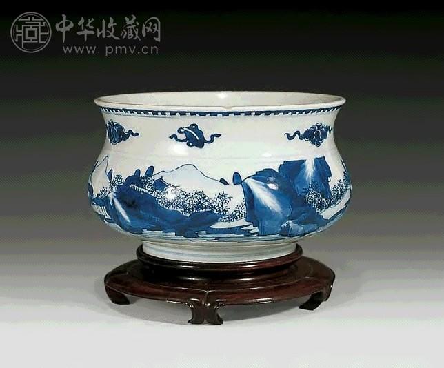 清康熙 青花山水图炉