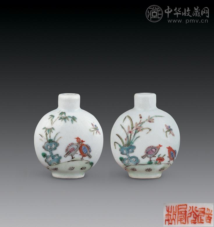 清道光 粉彩花鸟鼻烟壶