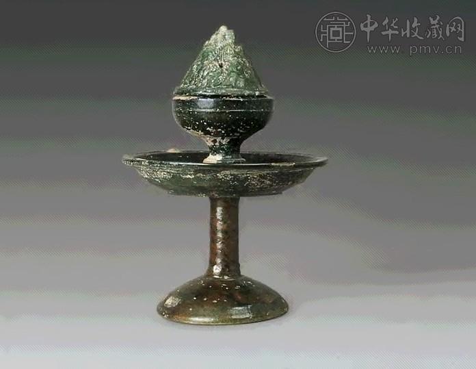 汉 绿釉高足博山炉