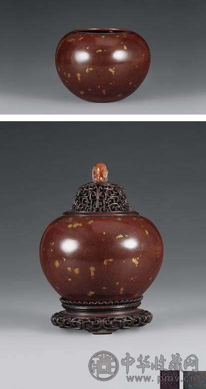 清乾隆 袁枚手铸铜洒金钵式炉