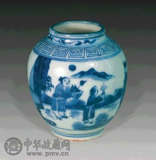 青花人物罐
