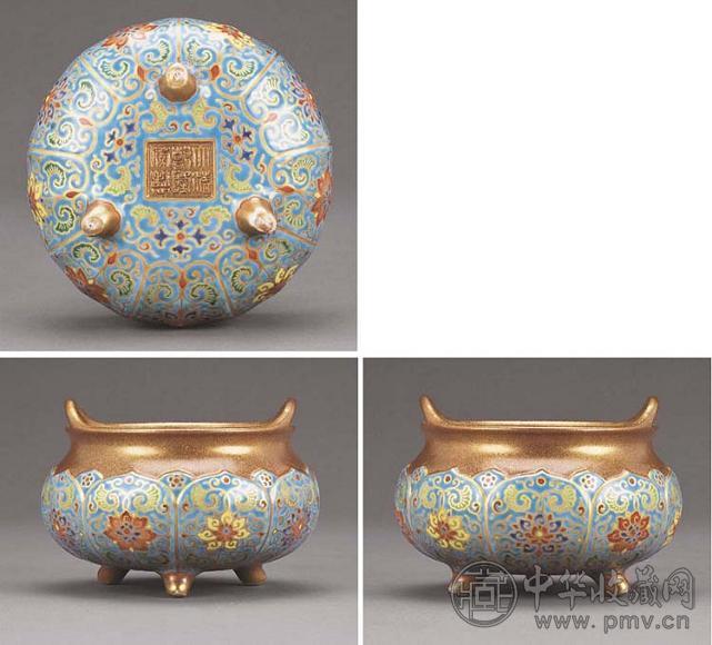 清乾隆 珐琅彩仿铜胎珐琅番连纹三足炉