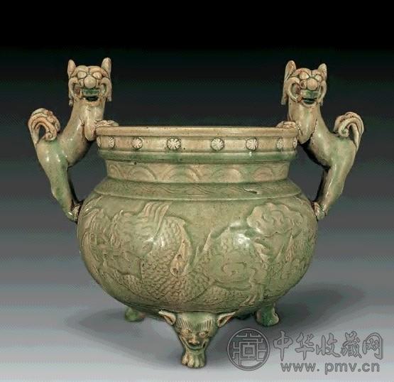 明 龙泉双狮耳香炉