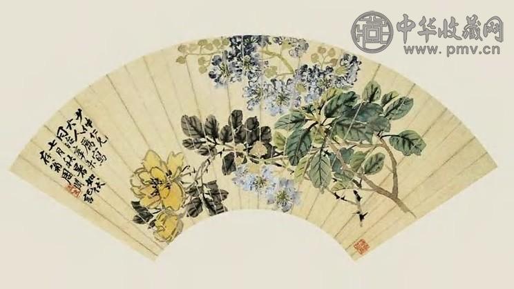 近代 周闲 花卉 扇面
