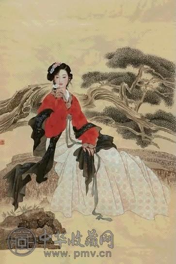 王美芳 仕女 镜片(带框) 设色绢本