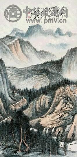 近现代 张大千 松荫策杖图 镜心