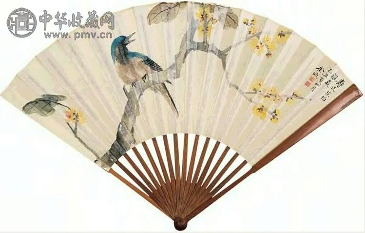 金城 1925年作 花鸟 扇面 设色纸本