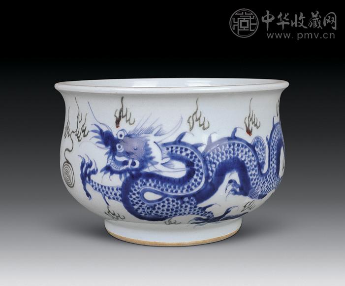 清雍正 青花釉里红龙纹炉