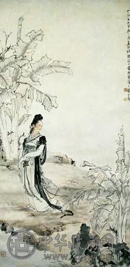 徐操 现代 芭蕉仕女 轴