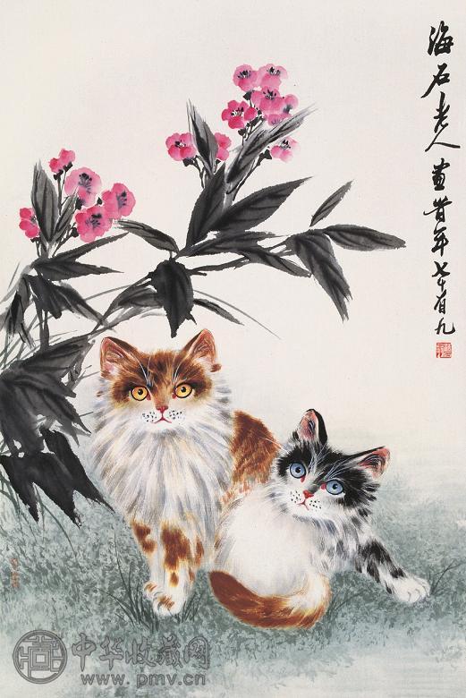 陈莲涛 猫 立轴 设色纸本