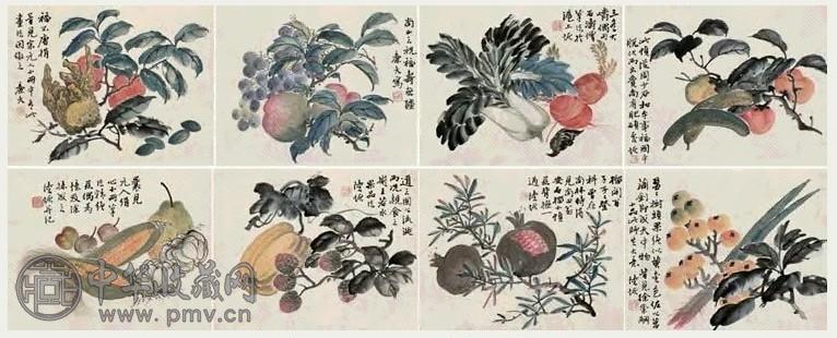 陆恢 丁未(1907年)作 蔬果册 册页 十二开 设色纸本
