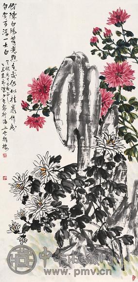 谭少云 1925年作 菊石图 立轴 设色纸本