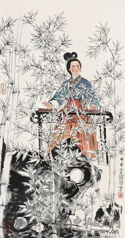 韩伍 2004年作 李清照 立轴 设色纸本