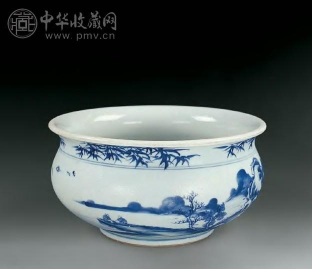 清 青花山水纹香炉