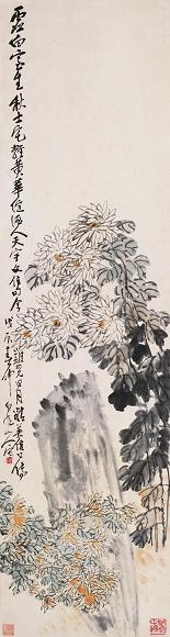 王一亭 1928年作 菊花 立轴 设色纸本