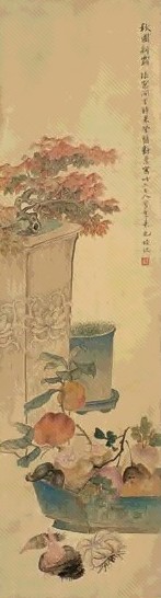 陆恢 秋圃新霜 立轴 设色绢本