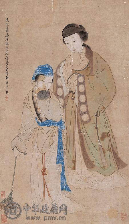 焦秉贞 1692年作 仕女 立轴 设色纸本