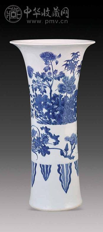 顺治 青花花鸟花觚