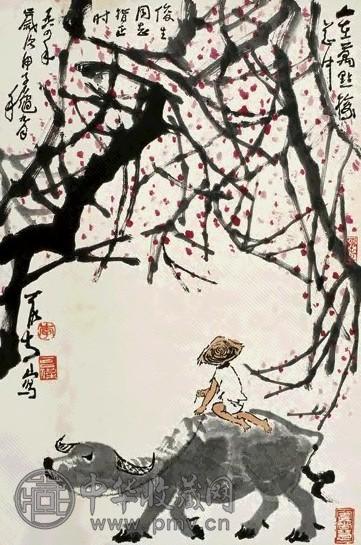 李可染 甲子(1984年)作 人在万点梅花中 立轴 设色纸本