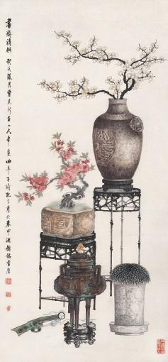 孔子瑜 1923年作 清供图 立轴 设色纸本