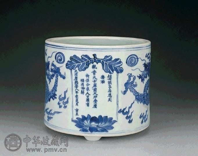 清康熙 青花双龙赶珠纹三足炉