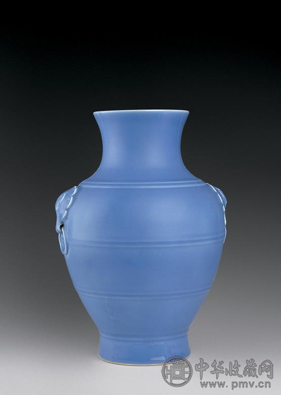 民国 天蓝釉铺首衔环耳弦纹尊