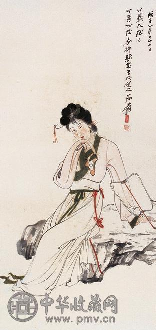 张大千 仕女图 立轴 设色纸本