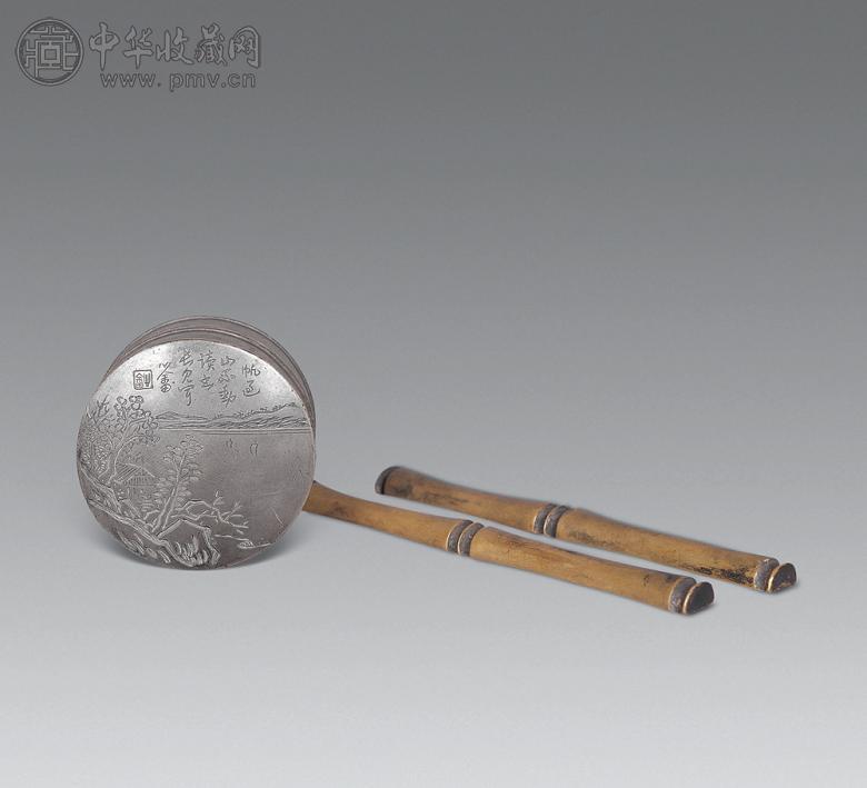 清 铜竹节镇尺(1对) 墨盒(1件)