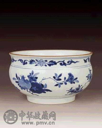 清顺治 青花花卉炉