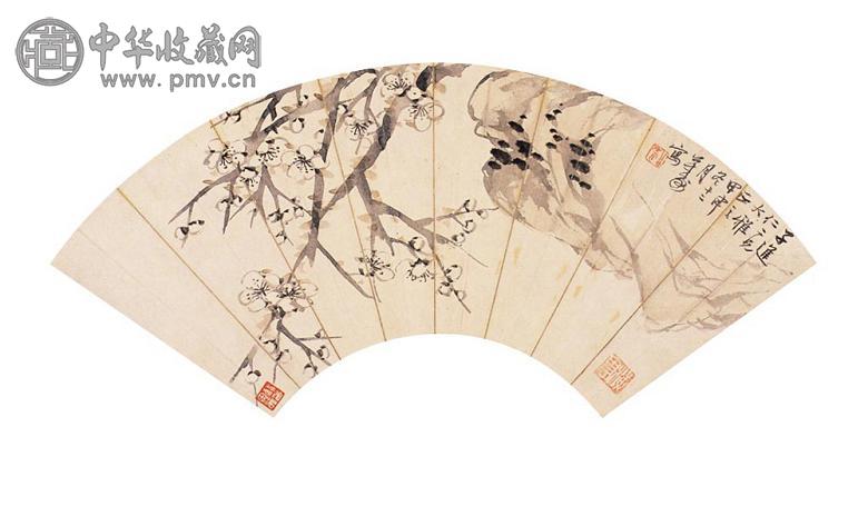 胡公寿 梅石 扇面